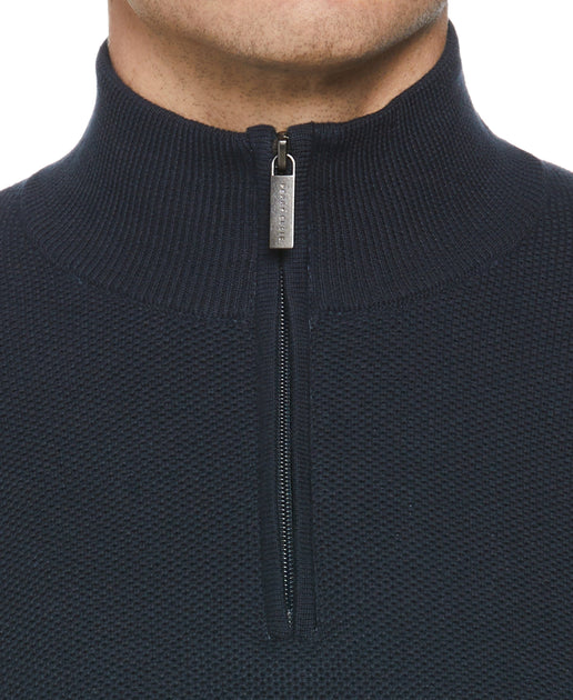 Men's 1/4 Zip Ribbed Jacquard Sweater | Perry Ellis