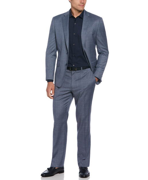 Slim Fit Gray Blue Plaid Suit | Perry Ellis