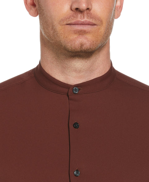 Untucked Total Stretch Slim Fit Banded Collar Shirt (Rum Raisin) 