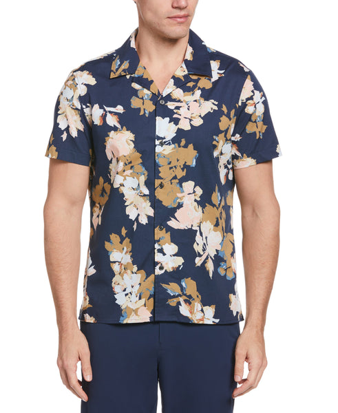 Men's Abstract Floral Print Camp Collar Shirt | Perry Ellis