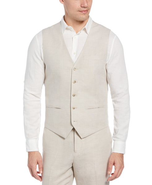 Linen Blend Herringbone Stretch Suit Vest | Perry Ellis