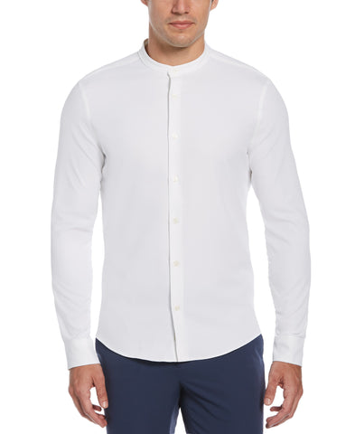 Untucked Total Stretch Slim Fit Banded Collar Shirt | Perry Ellis